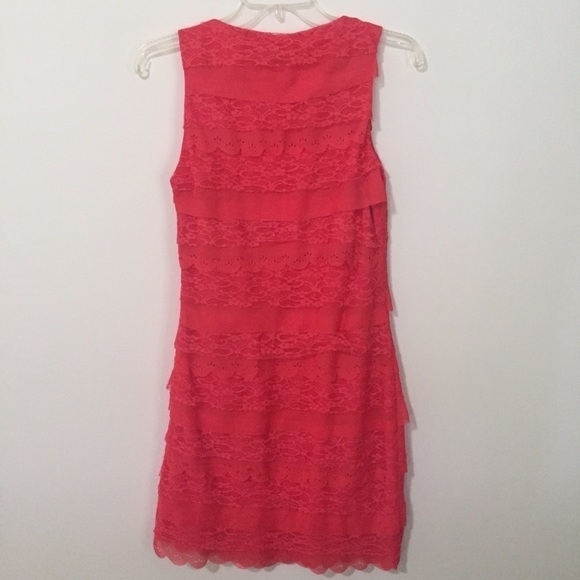 ASOS Lace Overlay Lined Dress Size 4 Pink Salmon - Picture 3 of 7